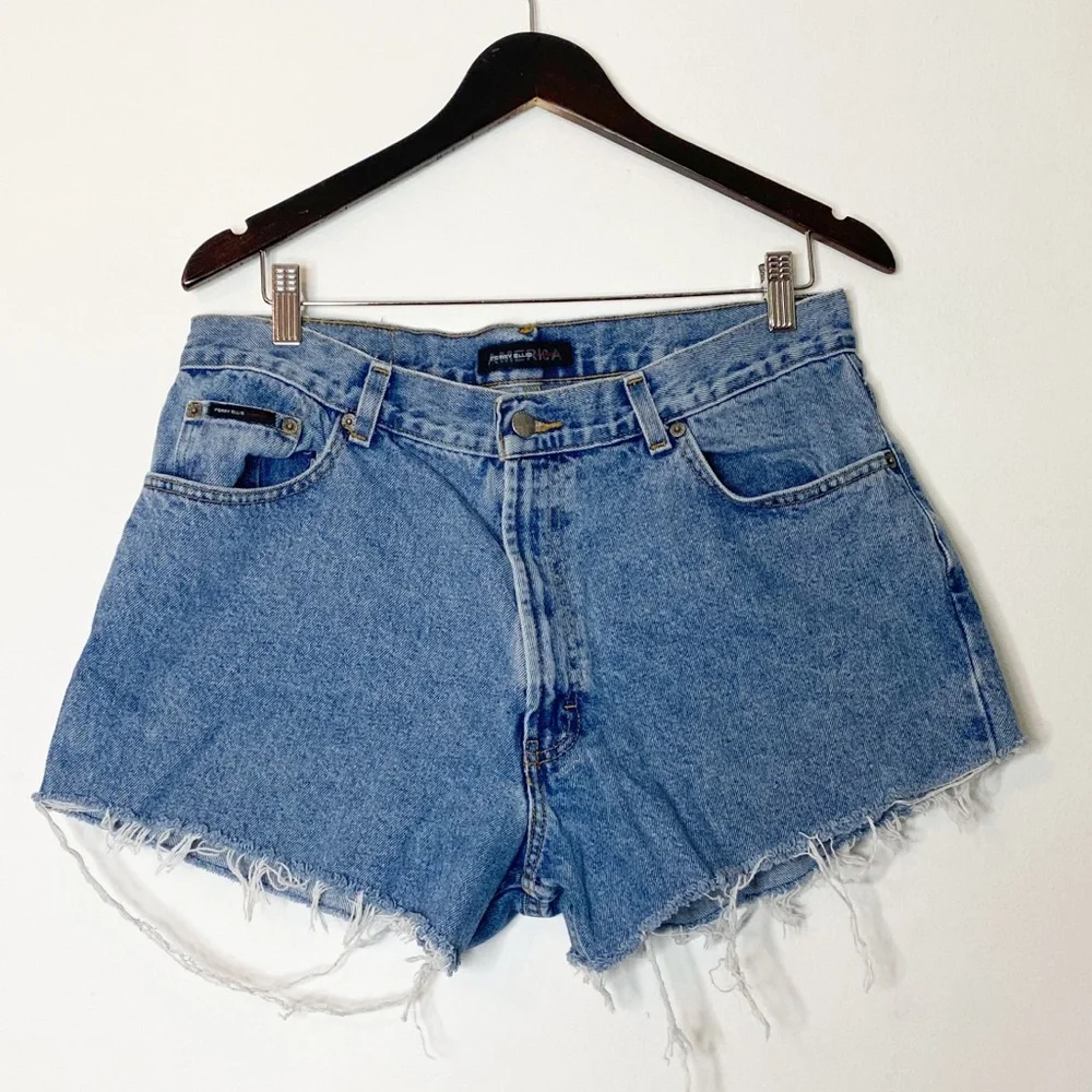Vintage Perry Ellis Upcycled Denim Cut Off Shorts Size 34 - Picture 1 of 5